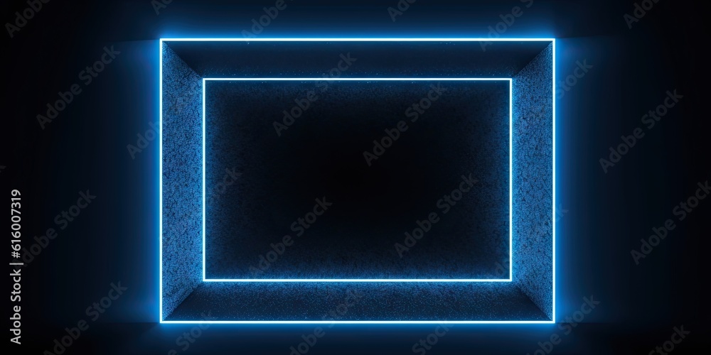 Electric Blue Glow. Abstract Square Frame on Black Background. Generative AI illustrations Electric Blue Glow. Abstract Square Frame on Black Background. Generative AI illustrations