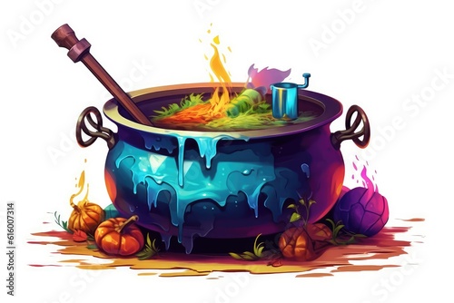 Witchs Cauldron and Potion Making illustration on white background.