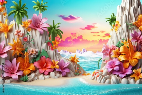 pool with tropical flowers