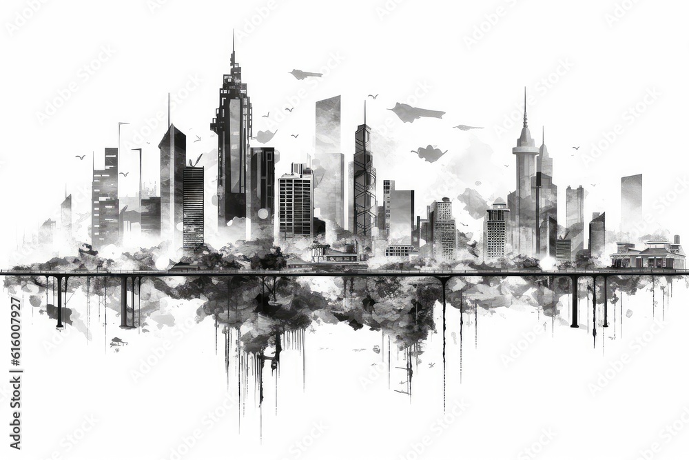 City Skylines and Urban Exploration illustration on white background.