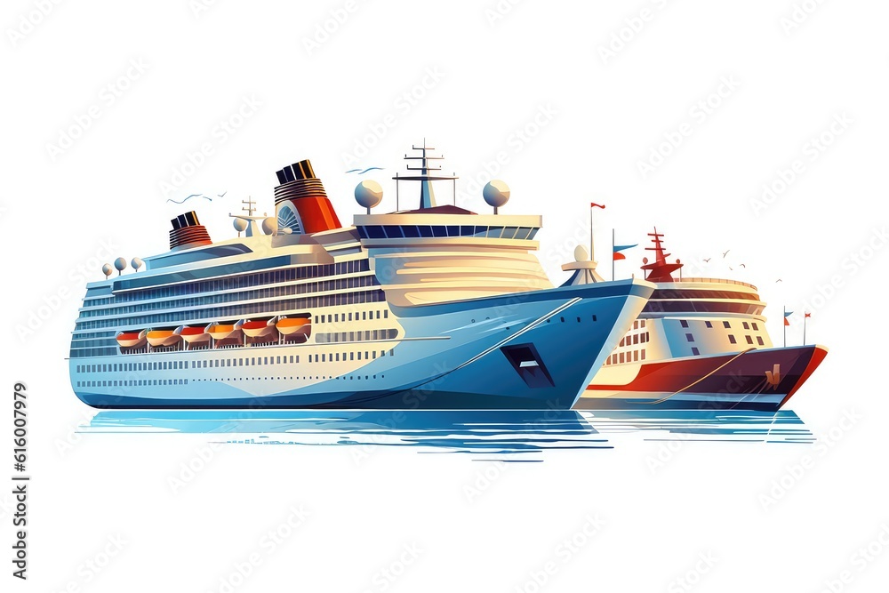 Cruise Ships and Sailing illustration on white background Cruise Ships and Sailing illustration on white background