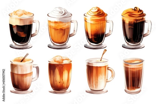 Coffee and Espresso Drinks illustration on white background