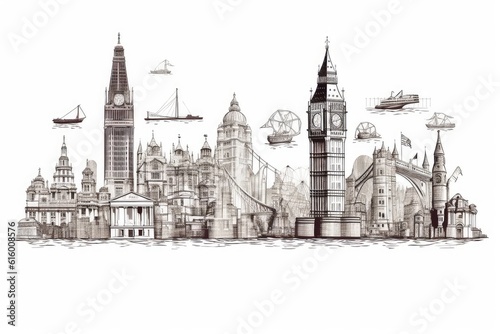 Landmarks and Famous Places illustration on white background.
