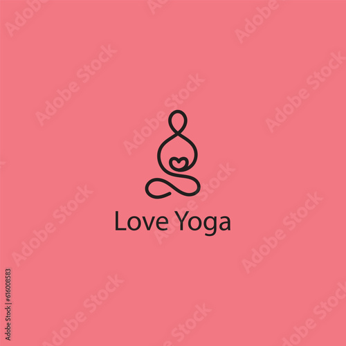 mono line vector yoga logo with line style pink