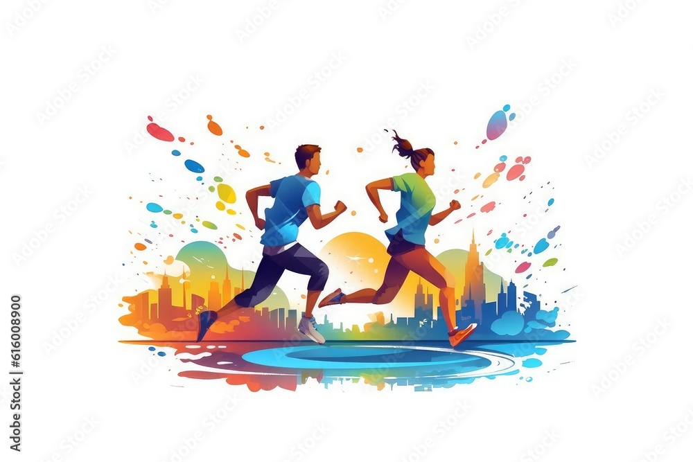 Running and Jogging illustration on white background.