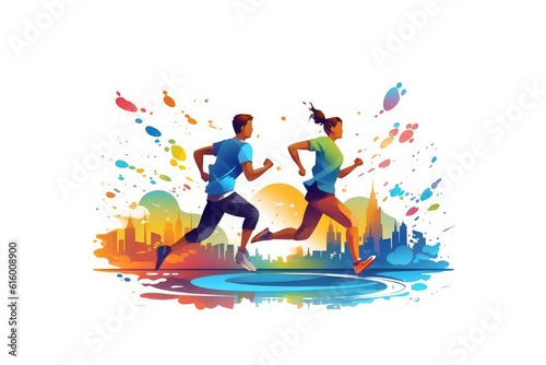 Running and Jogging illustration on white background.