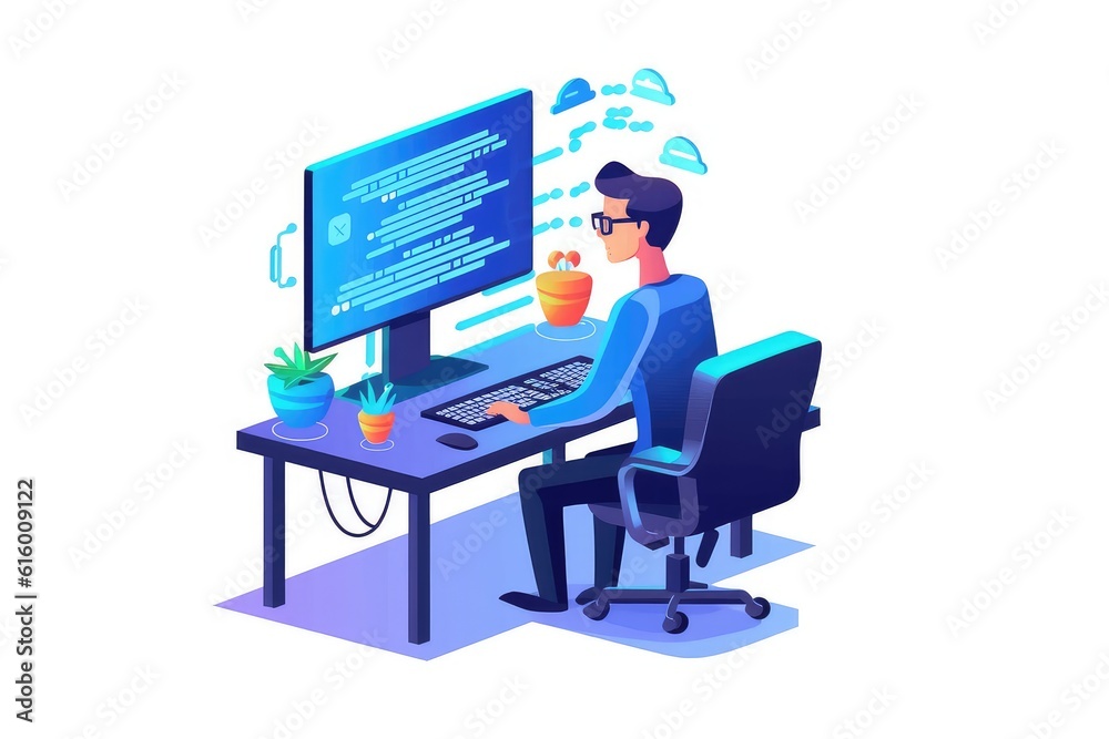 Software Development and Coding illustration on white background.
