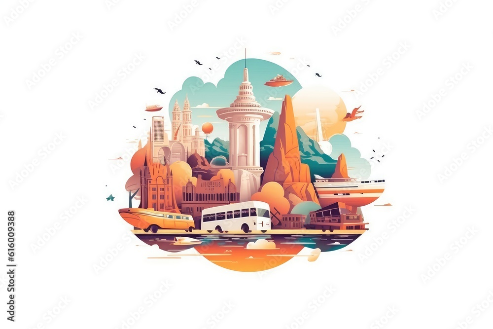 Travel Lifestyle and Exploration Concepts on white background.