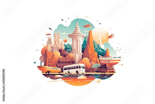 Travel Lifestyle and Exploration Concepts on white background.