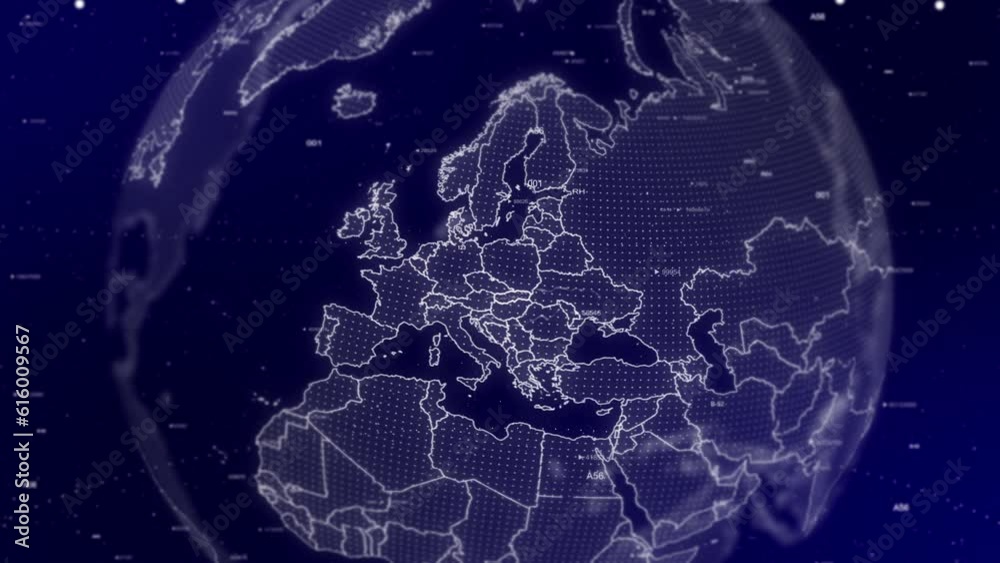 A cinematic video background showcases a digital globe rotating, zooming in on Slovakia country. Data analysis Technology Globe rotating on Slovakia Country data analysis technological background