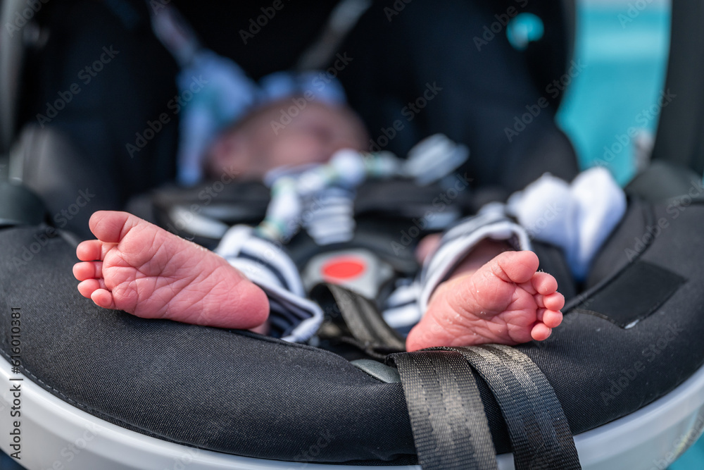 sweet tiny feet of Newborn baby sleeping Selective focus