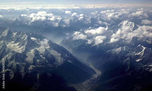 Snowy mountains of the Himalayas, view from Tibet.