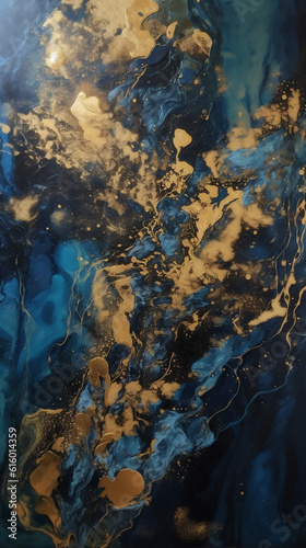 Abstract background made of blue gold paint