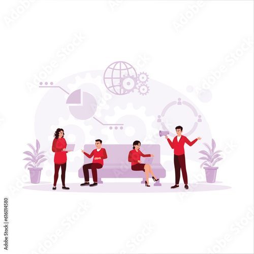 Business groups, discussing teamwork and startup business. Trend Modern vector flat illustration.