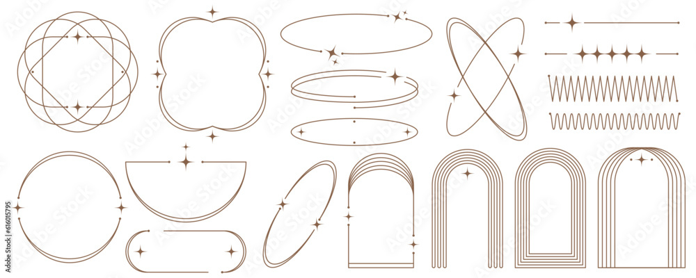 © Chorna_L - Aesthetic frame shape. Outline minimal graphic elements with stars. Abstract boho arches with sparkles. Trendy geometric templates set for poster and story. Vector illustration