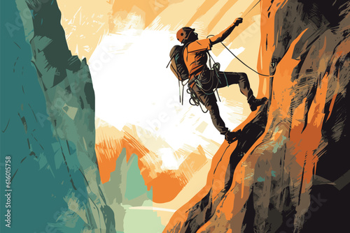 a man climbing a mountain with vector format.