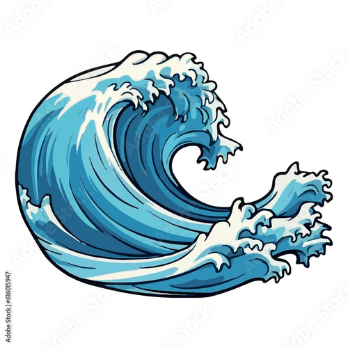 Vector sea wave. Illustration of blue ocean waves with white foam. Isolated splash of water, made in cartoon style. An element for your design.