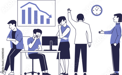 Frustrated team in the office. Failure, problems in work, business.