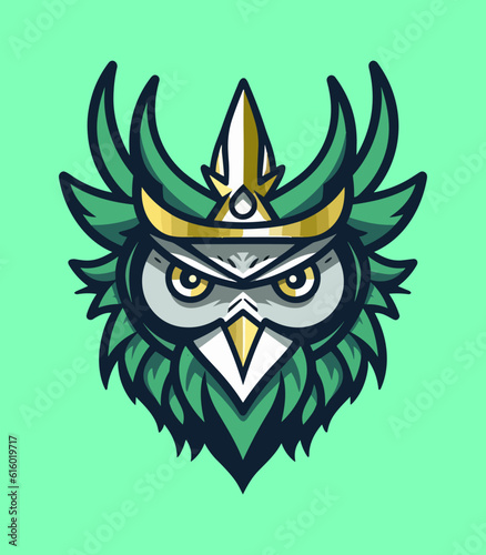 A charismatic and iconic owl wearing a crown vector clip art illustration, evoking a sense of power and prestige, suitable for book covers, event invitations, and high-end products © AGSTRONAUT
