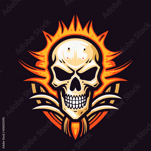 flaming skull vector clip art illustration radiating intense heat and an edgy vibe, perfect for rock bands and alternative-themed designs