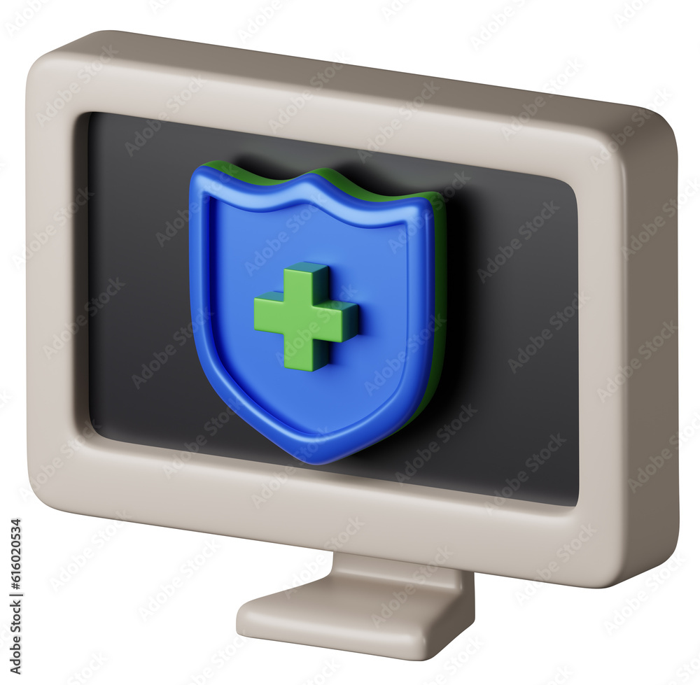 Fototapeta premium Computer health care shield 3d rendering icon illustration