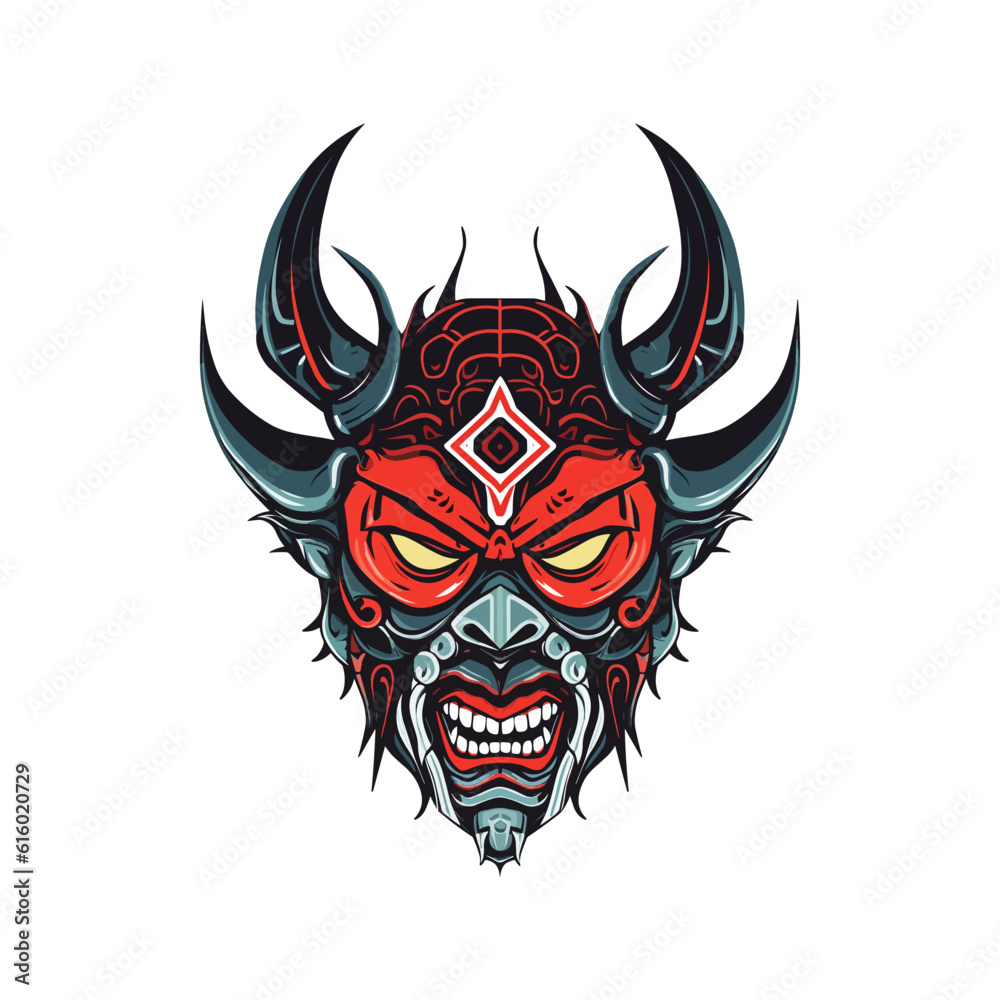 Evoke a sense of infernal power with a devil demon head vector clip art, featuring intricate details and a sinister aura