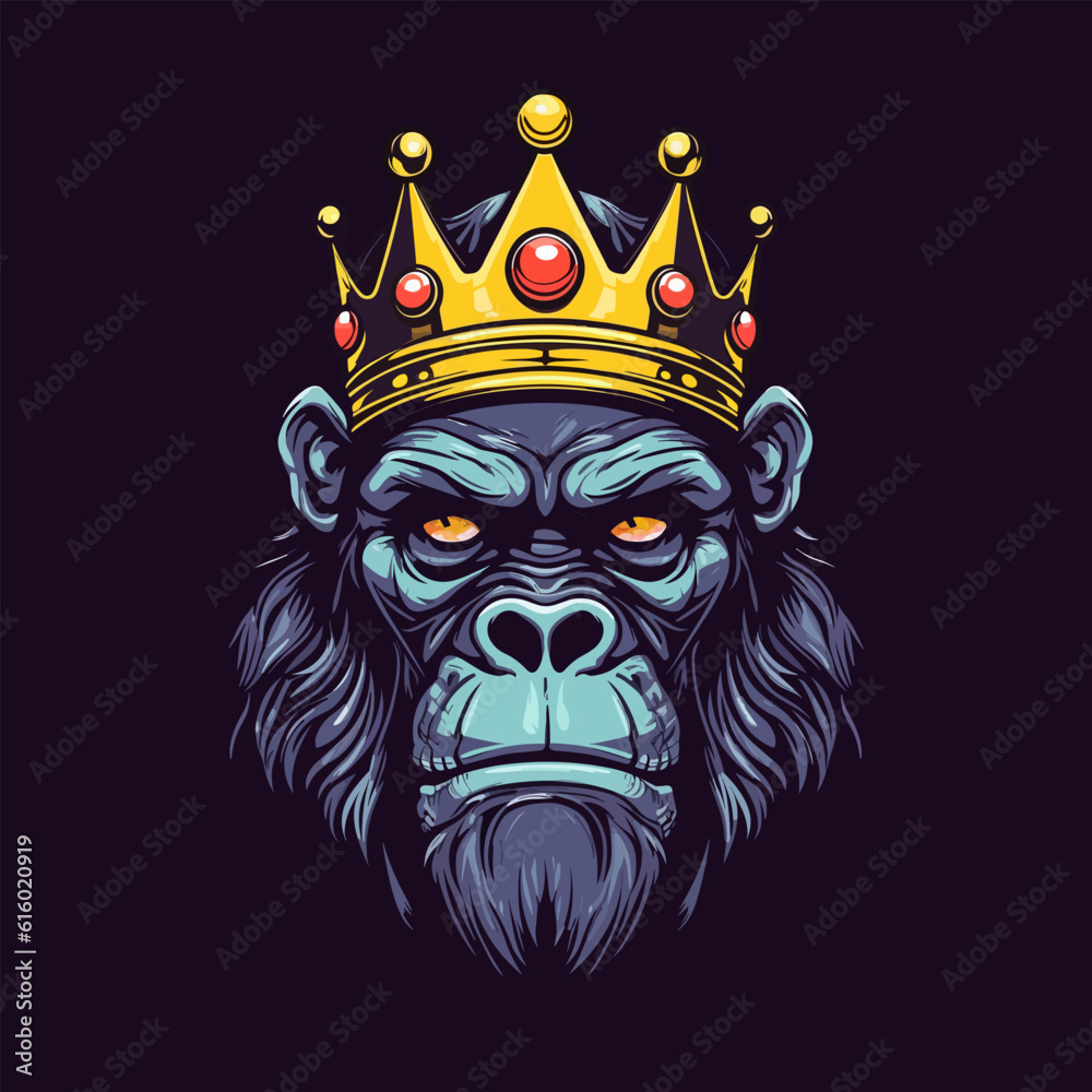 king gorilla wering a crown vector clip art illustration