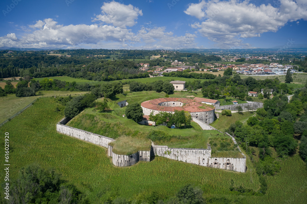 Fototapeta premium Aerial view of forte ardietti on Lake Garda Italy. forte ardietti peschiera del garda, Italy. Top view of forte ardietti.