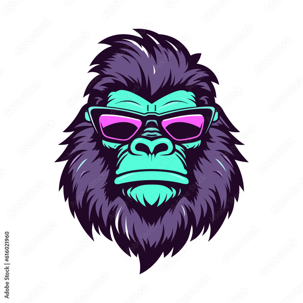 A captivating and charismatic gorilla wearing sunglasses vector clip art illustration, with a gaze that demands attention and a vibe that speaks of confidence and allure