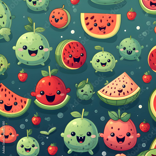 Watermelon Whimsy: Playful Cartoon Wallpaper. fruit collection.