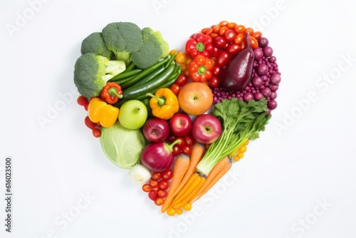 fresh vegetables heart, Vibrant Harvest: A Heart of Colorful Vegetables on a White Background, Radiating the Light Green and Light Crimson Tones of Healthy and Nutritious Delights