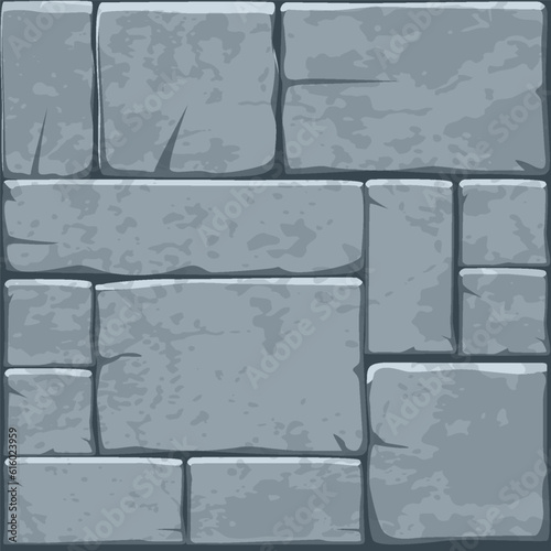 Wallpaper Mural Cartoon stone pavement seamless pattern, brick wall texture, cracked rock paver