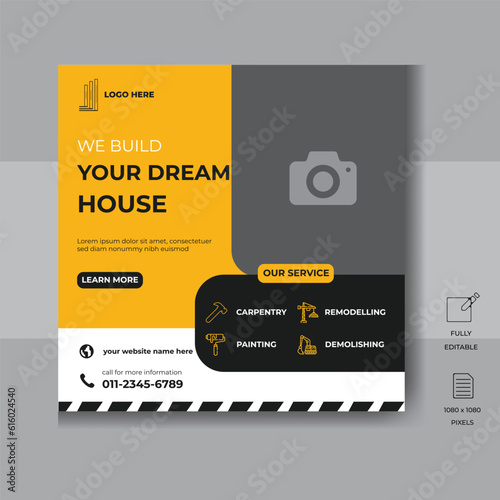 Construction renovation social media post , handyman home repair  web banner template