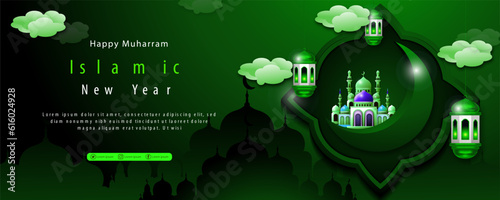 banner islamic landscape design background vector