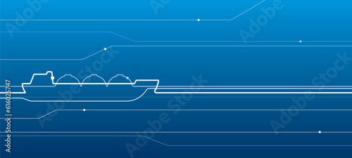 Sea transport. Gas carrier. Cargo ships in outlines. Abstract line illustration for your project. White outline image on blue background. Vector design art