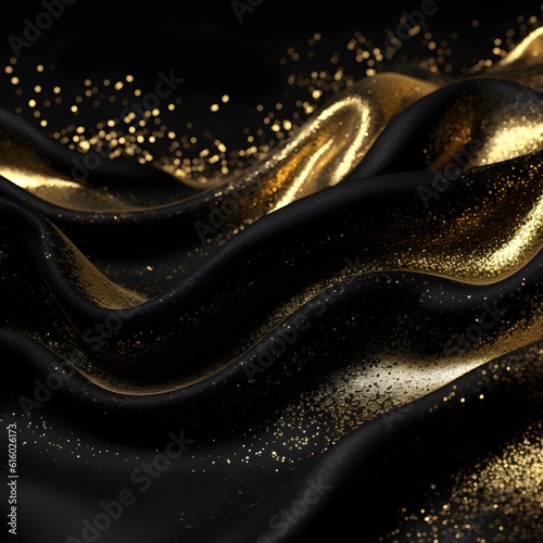 black background with waves and gold spots generated ai