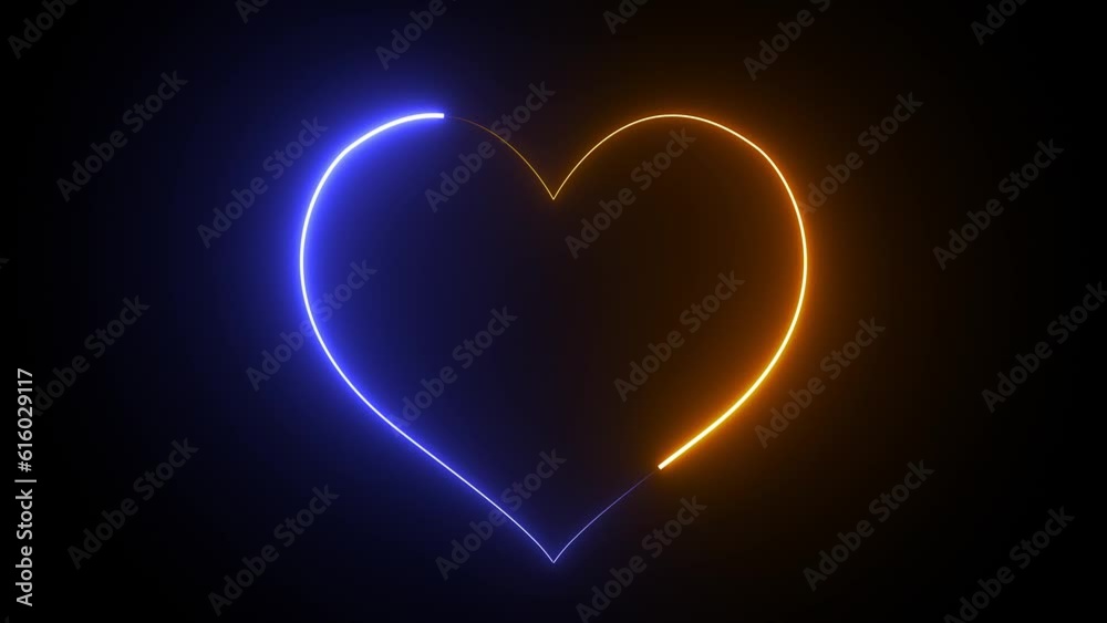 Neon Heart Isolated On Black Background. Neon Heart Frame Seamless Loop. Neon Heart Isolated On Black Background. Neon Heart Frame Seamless Loop.