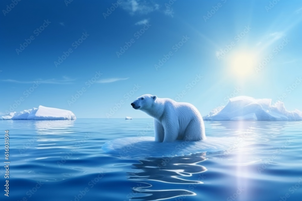 polar bear on a iceberg, Fragile Majesty: A Captivating CG Art Depicting an Ice Bear on a Melting Ice Floe, Embodying the Fragile Beauty and Environmental Challenges of the Arctic Ocean