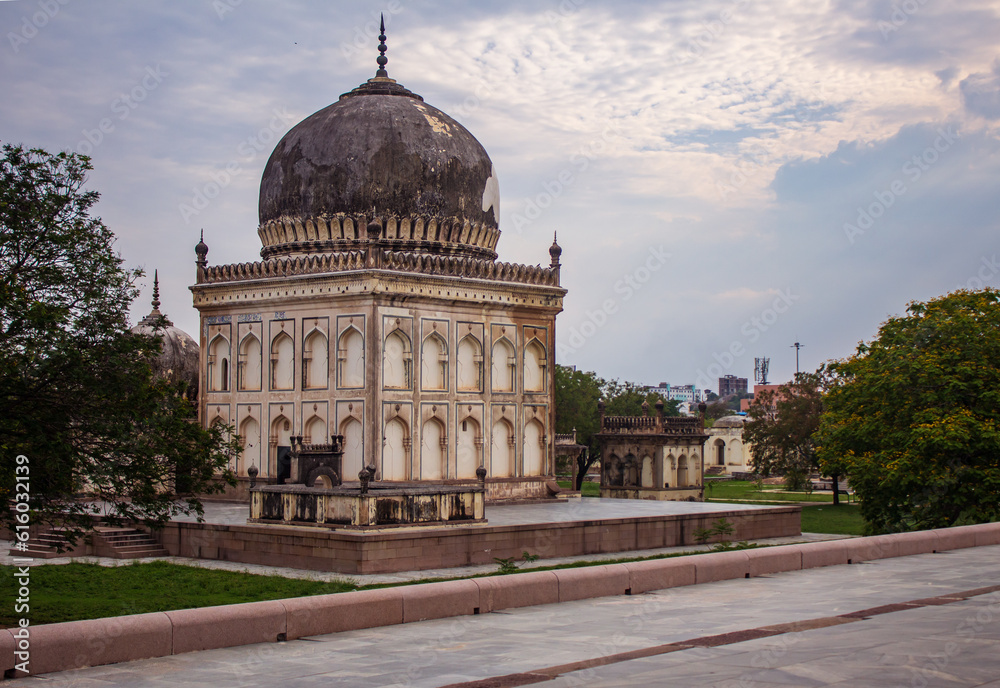 Historic tomb buildings in Qutb Shahi Archaeological Park, Hyderabad, India