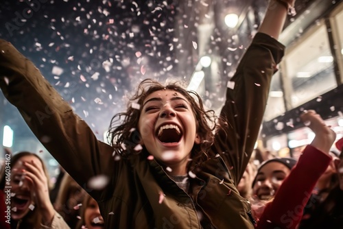 A happy young person enjoying street festival. Generative Ai © Oleksandr Kozak