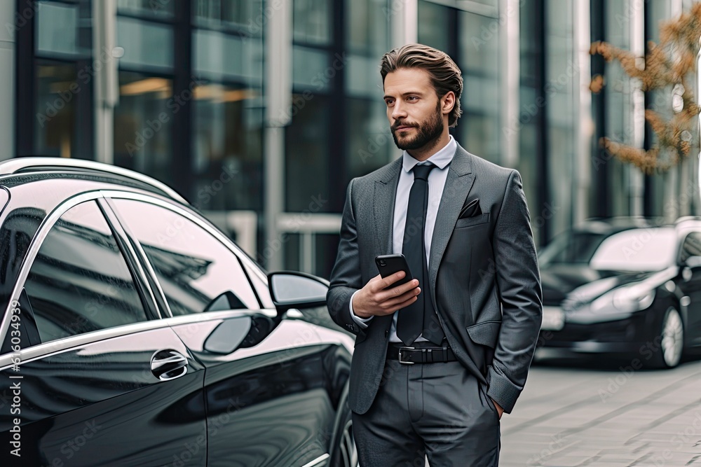 custom made wallpaper toronto digitalHandsome young businessman using mobile phone while standing outdoors near car