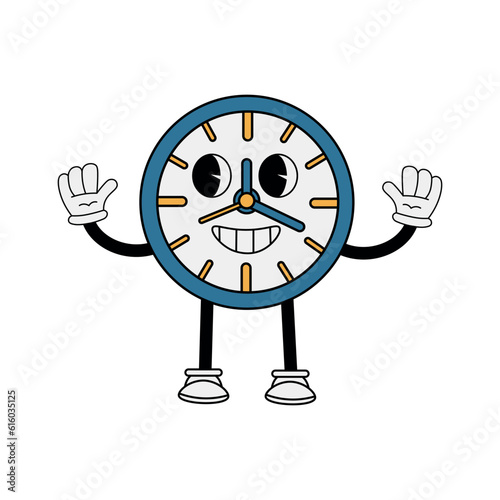 Wallpaper Mural Clock character in 70s cartoon style. Funny character in retro style. Vector illustration isolated on white background Torontodigital.ca