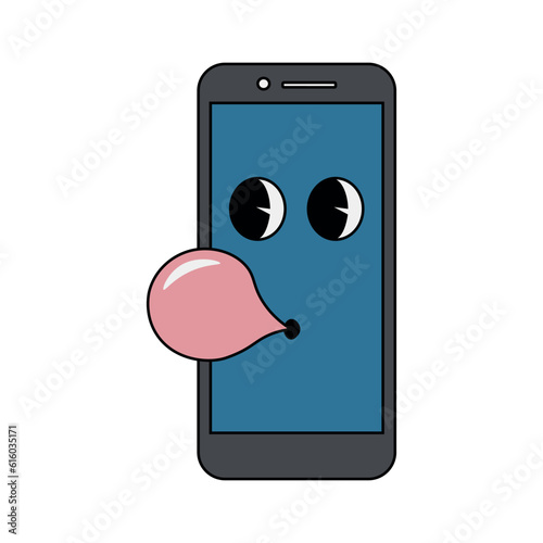 Funny groovy retro clipart phone. Phone character in 70s cartoon style. Vector illustration isolated on white background