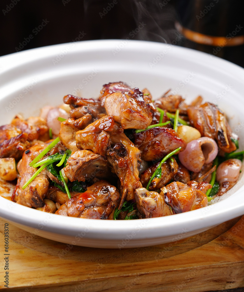 Chinese braised pork ribs, Chinese food made from pork ribs, cilantro, onion Chinese braised pork ribs, Chinese food made from pork ribs, cilantro, onion