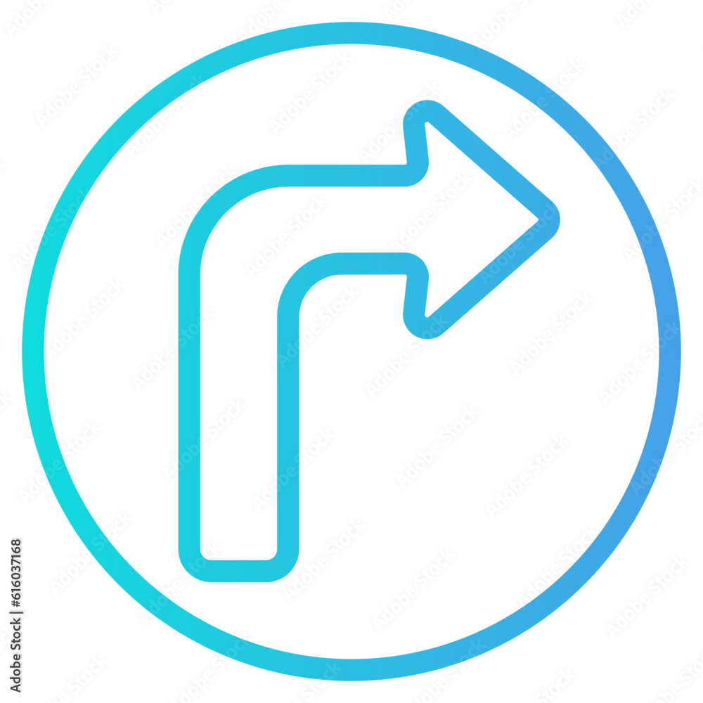 Turn right icon in gradient line style, use for website mobile app presentation Turn right icon in gradient line style, use for website mobile app presentation