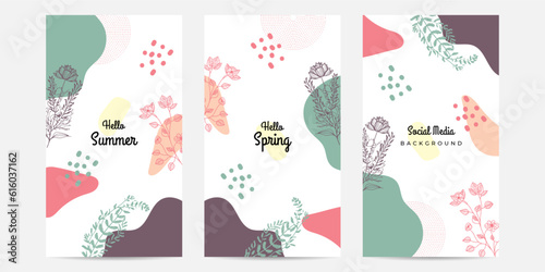 Summer Spring Floral vector flat design spring instagram post collection Social Media Template