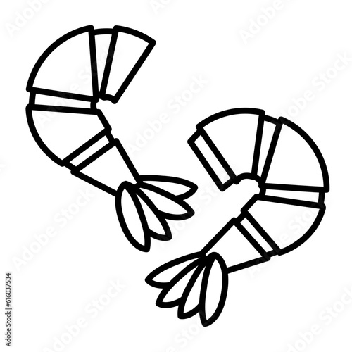 Cooked shrimp seafood line icon vector image.