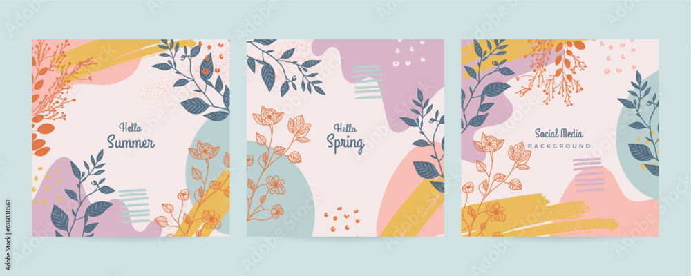 Colorful abstract Spring art templates. Suitable for social media posts, mobile apps, banners design and web. Vector illustration backgrounds.