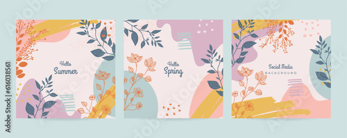 Colorful abstract Spring art templates. Suitable for social media posts, mobile apps, banners design and web. Vector illustration backgrounds.