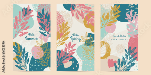 Summer Cute vector illustration with colorful flowers, a bicycle with leaf, and a floral frame for a poster, card, flyer or banner
